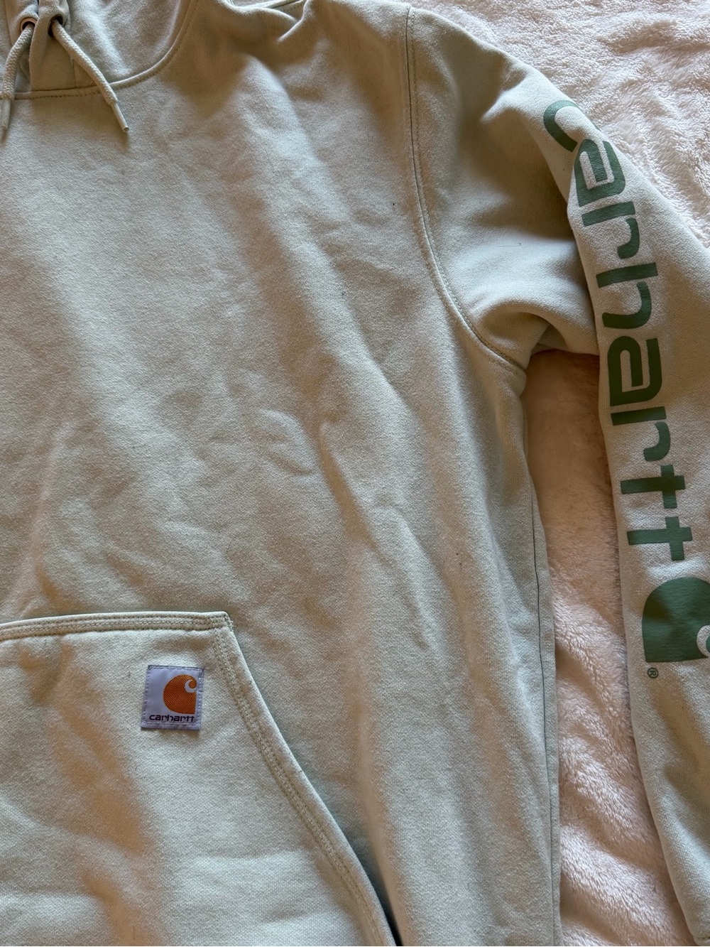 Carhartt Light Mint Pullover Hoodie with Sleeve Logo - Picture 2 of 7